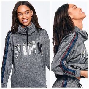VS Victorias Secret PINK Sequin Bling Campus Cowl Neck Pullover Sweater Top